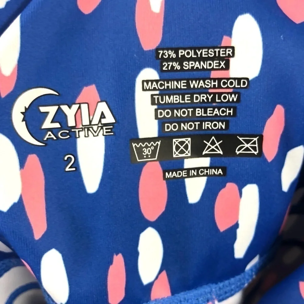 Zyia Drop Of Spring Pocket Light N Tight Leggings Cropped Blue Pink Size 2